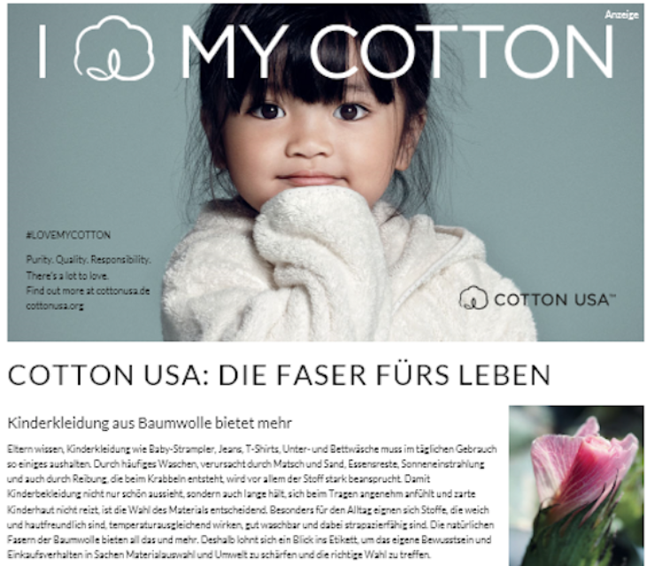 COTTON USA Ad Targets Young Parents in Germany